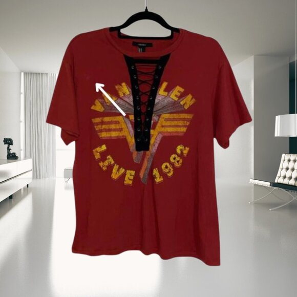 Van Halen 1982 Band Tee Lace-Up Grunge Graphic T-Shirt Forever 21 Size M - Picture 9 of 14